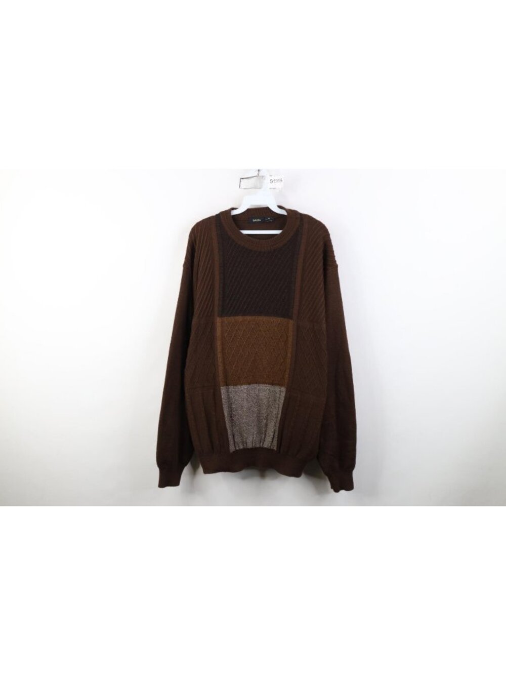 Vintage 90s Streetwear Mens XL Coogi Style Patchwork Earth Tone Knit Sweater